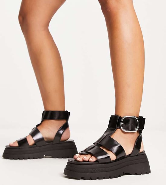 ASOS DESIGN Wide Fit Factor buckle hardware fisherman flat sandals in black - Image 1