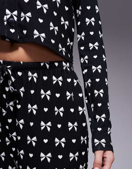 Kaiia exklusiva pyjamasbyxor set i svart och vitt bågtryck - Image 3