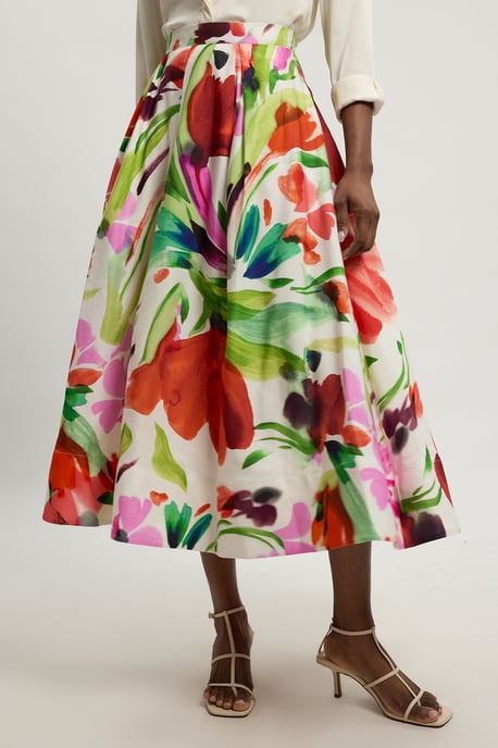 Viscose Linen Floral Print Woven Prom Skirt - Image 2