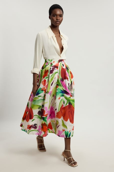 Viscose Linen Floral Print Woven Prom Skirt - Image 4