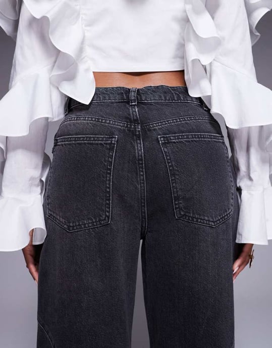 ASOS LUXE denim fatleggings med justerbar fåll i svart tvätt - Image 4