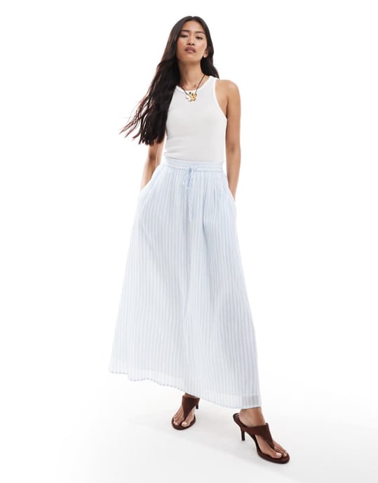 Miss Selfridge maxikjol i blårandig tryck - Image 1