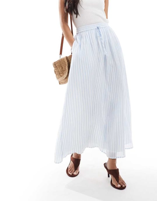 Miss Selfridge maxikjol i blårandig tryck - Image 2