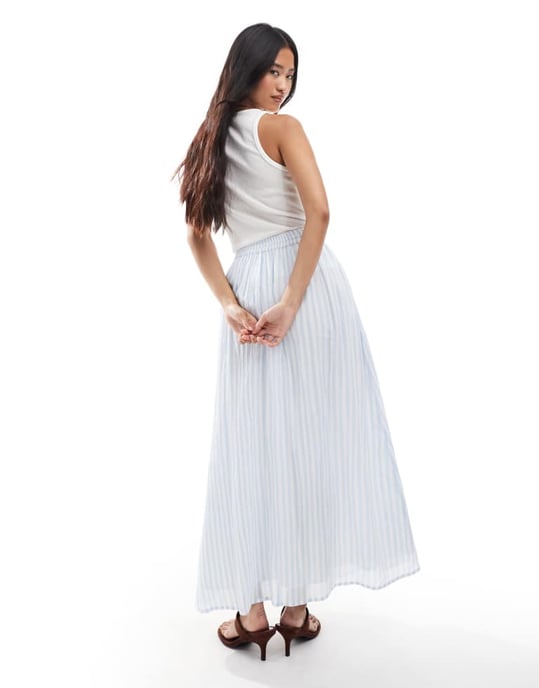 Miss Selfridge maxikjol i blårandig tryck - Image 4