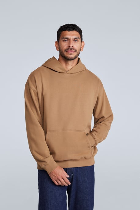 'Icon' Men's Logo Drop Shoulder Hoodie with Kangaroo Pocket Warm Sweatshirt Tan - Image 2