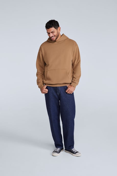 'Icon' Men's Logo Drop Shoulder Hoodie with Kangaroo Pocket Warm Sweatshirt Tan - Image 3