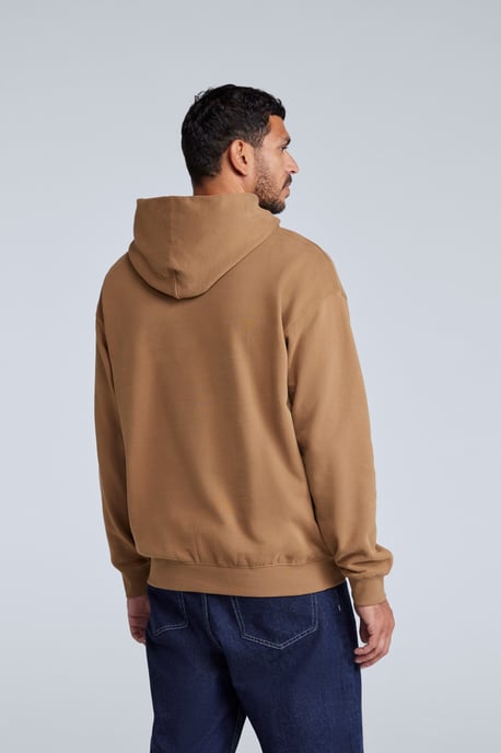 'Icon' Men's Logo Drop Shoulder Hoodie with Kangaroo Pocket Warm Sweatshirt Tan - Image 4