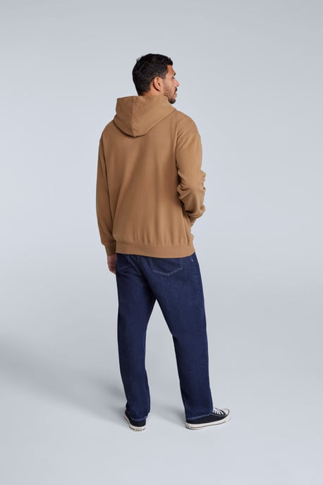'Icon' Men's Logo Drop Shoulder Hoodie with Kangaroo Pocket Warm Sweatshirt Tan - Image 5