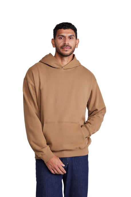 'Icon' Men's Logo Drop Shoulder Hoodie with Kangaroo Pocket Warm Sweatshirt Tan - Image 6