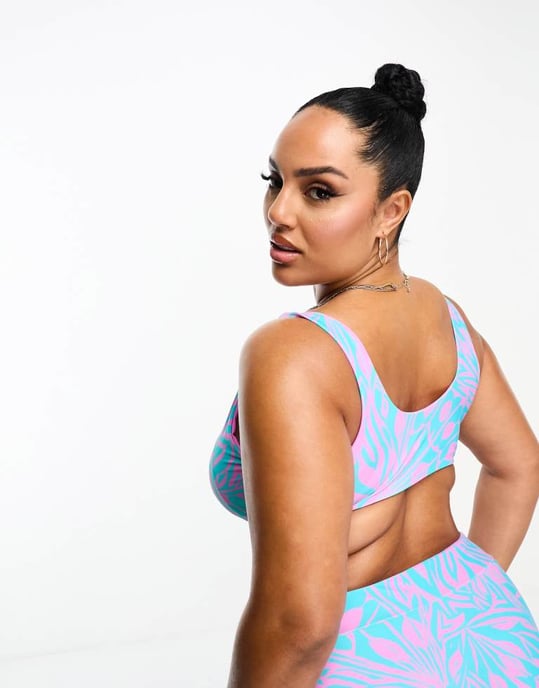 Simply Be reversible knot front bikini top in blue and pink print - Image 2