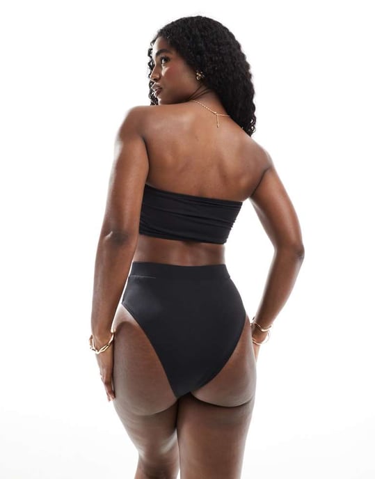 Sliten bandeau bikini-set med hög midja i svart - Image 3