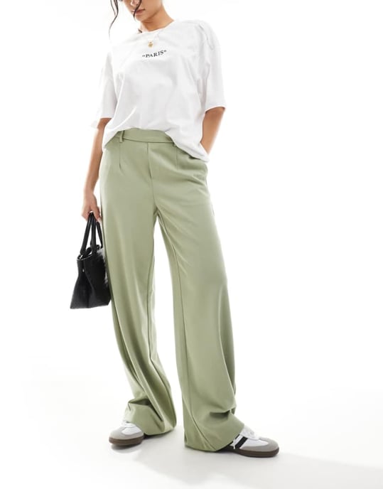 Object wide leg trousers in tea green - Image 1
