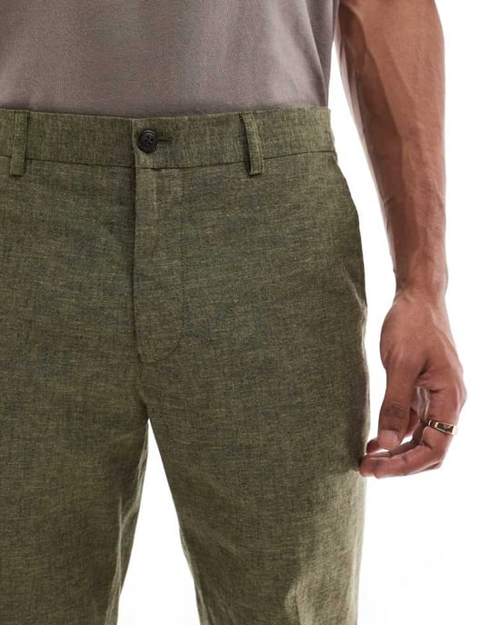 Jack & Jones Premium linneblandning kostymbyxa i olivgrön - Image 3