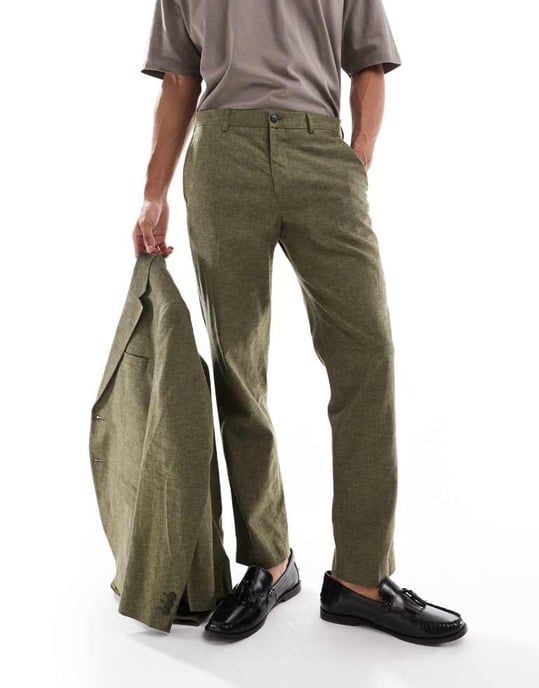 Jack & Jones Premium linneblandning kostymbyxa i olivgrön - Image 4