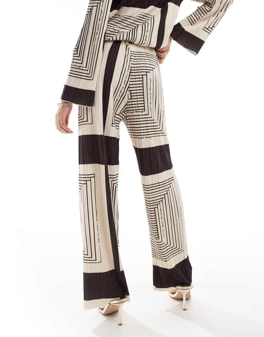 Object plisse wide leg trouser co-ord in brown abstract print - Image 2
