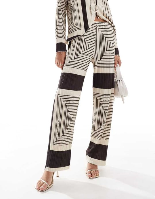Object plisse wide leg trouser co-ord in brown abstract print - Image 3