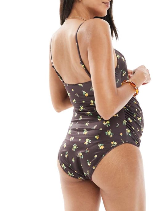 ASOS DESIGN Gravid Shannon picotkantad baddräkt i brun - Image 3