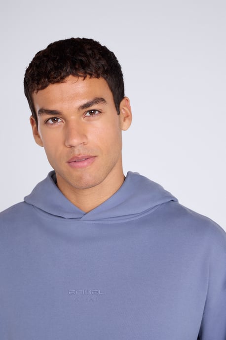 'Icon' Men's Logo Drop Shoulder Hoodie with Kangaroo Pocket Warm Sweatshirt Blue - Image 4