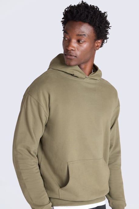 'Icon' Men's Logo Drop Shoulder Hoodie with Kangaroo Pocket Warm Sweatshirt Khaki - Image 1
