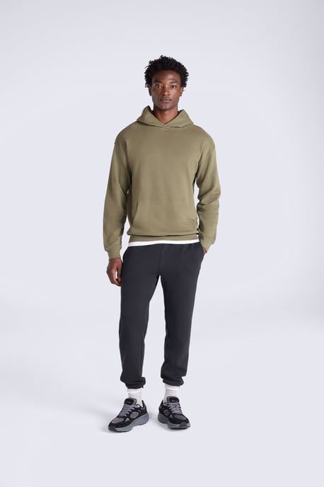 'Icon' Men's Logo Drop Shoulder Hoodie with Kangaroo Pocket Warm Sweatshirt Khaki - Image 2
