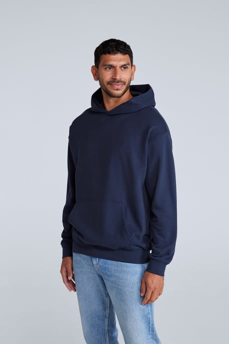 'Icon' Men's Logo Drop Shoulder Hoodie with Kangaroo Pocket Warm Sweatshirt Navy - Image 1