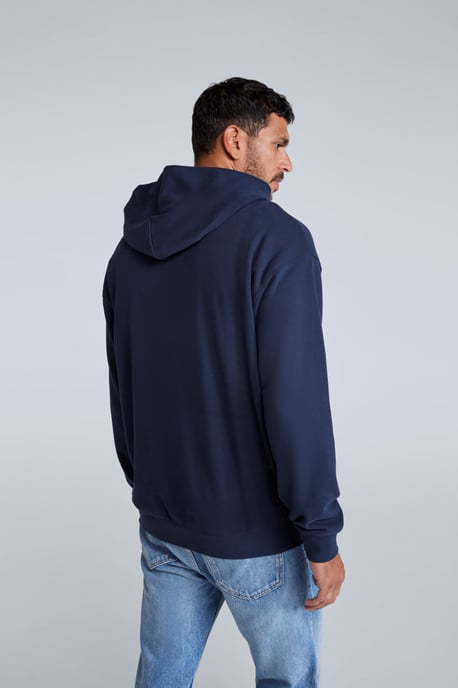 'Icon' Men's Logo Drop Shoulder Hoodie with Kangaroo Pocket Warm Sweatshirt Navy - Image 2
