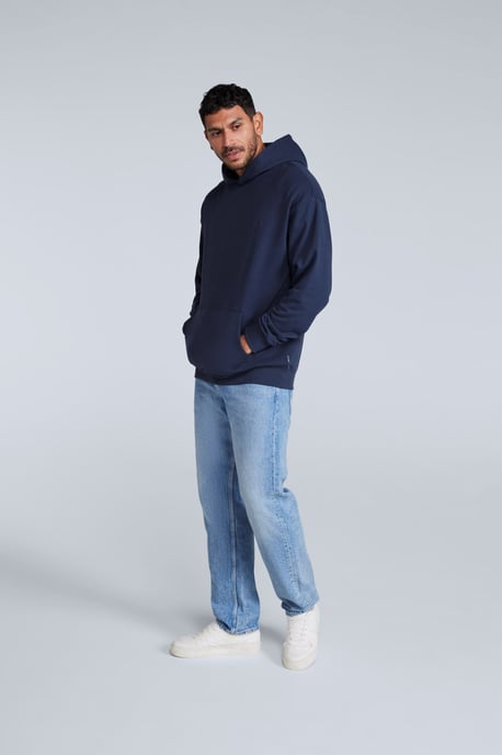 'Icon' Men's Logo Drop Shoulder Hoodie with Kangaroo Pocket Warm Sweatshirt Navy - Image 3