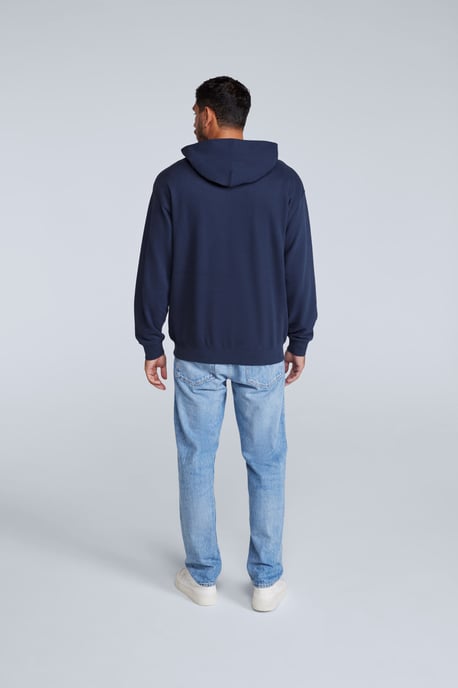 'Icon' Men's Logo Drop Shoulder Hoodie with Kangaroo Pocket Warm Sweatshirt Navy - Image 4