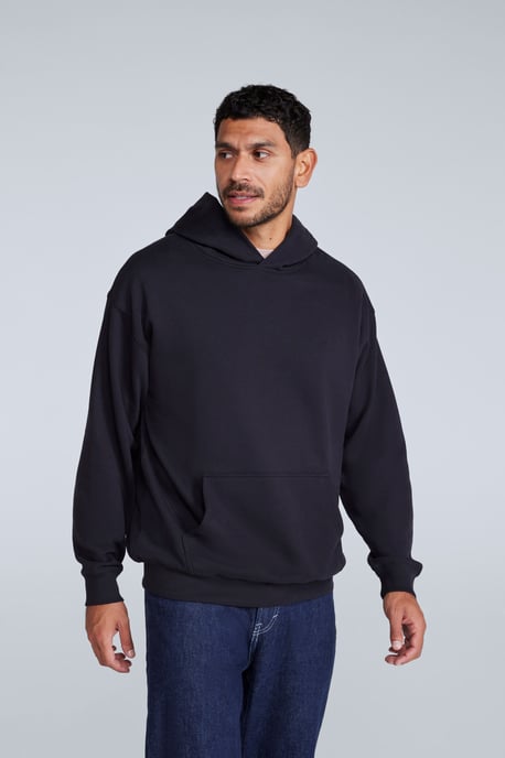 'Icon' Men's Logo Drop Shoulder Hoodie with Kangaroo Pocket Warm Sweatshirt Black - Image 1
