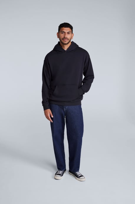 'Icon' Men's Logo Drop Shoulder Hoodie with Kangaroo Pocket Warm Sweatshirt Black - Image 3