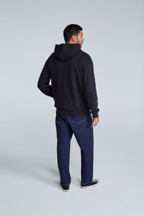 'Icon' Men's Logo Drop Shoulder Hoodie with Kangaroo Pocket Warm Sweatshirt Black - Image 4