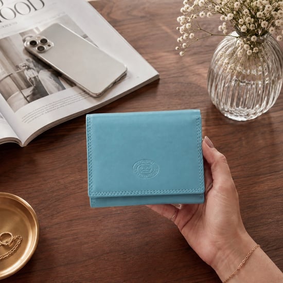 Women’s Small Leather Purse RFID Card Coin Wallet in Turquoise - Image 2