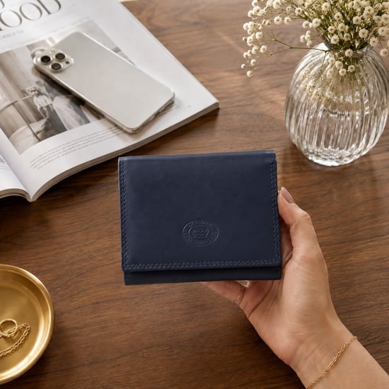 Women’s Small Leather Purse RFID Card Coin Wallet in Navy - Image 2