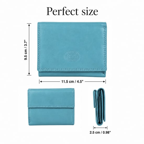 Women’s Small Leather Purse RFID Card Coin Wallet in Turquoise - Image 3