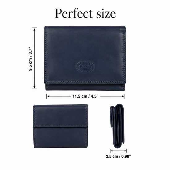 Women’s Small Leather Purse RFID Card Coin Wallet in Navy - Image 3