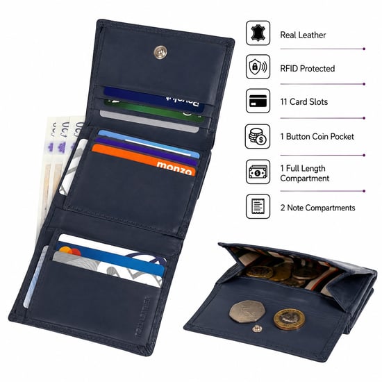 Women’s Small Leather Purse RFID Card Coin Wallet in Navy - Image 4