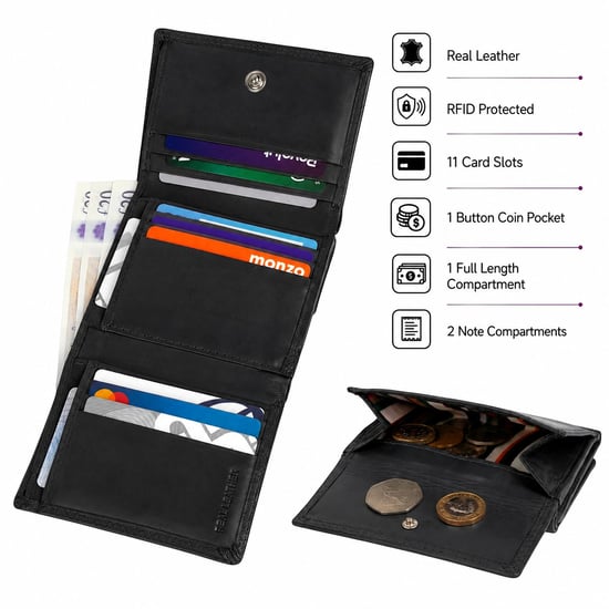 Women’s Small Leather Purse RFID Card Coin Wallet in Black - Image 4
