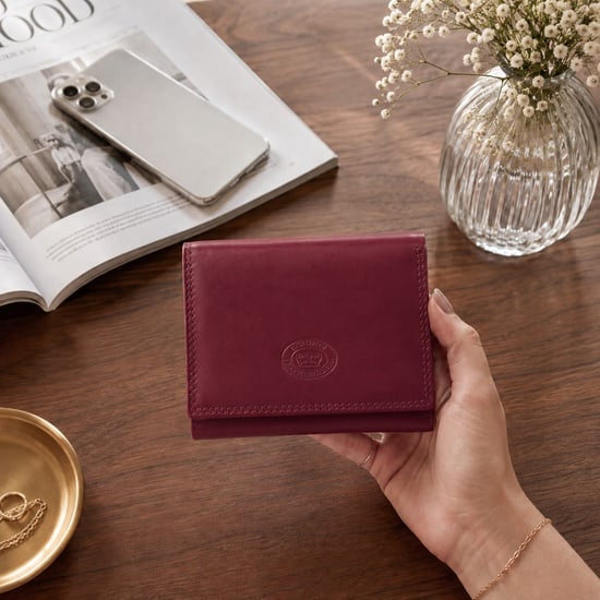 Women’s Small Leather Purse RFID Card Coin Wallet in Dark Red - Image 2