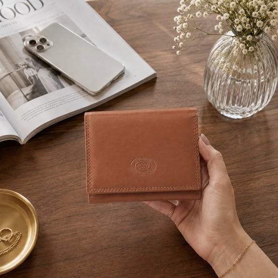 Women’s Small Leather Purse RFID Card Coin Wallet in Tan - Image 2
