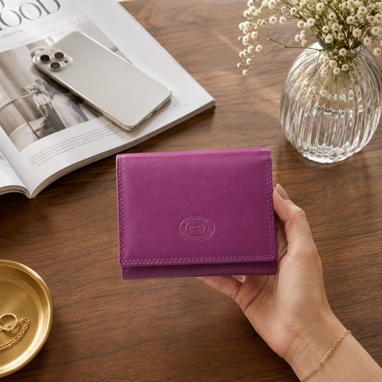 Women’s Small Leather Purse RFID Card Coin Wallet in Fuchsia - Image 2