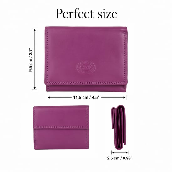 Women’s Small Leather Purse RFID Card Coin Wallet in Fuchsia - Image 3