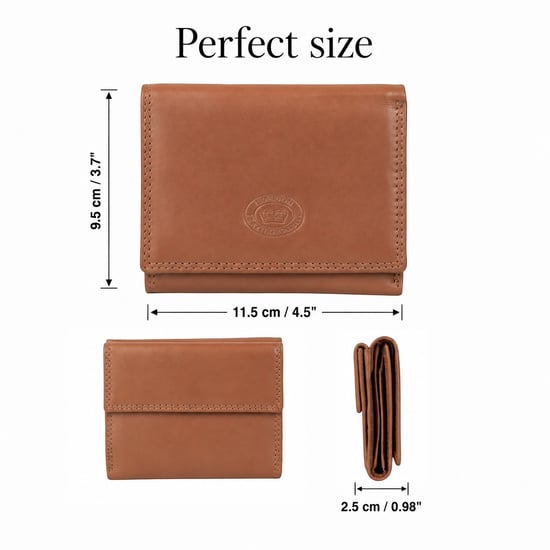 Women’s Small Leather Purse RFID Card Coin Wallet in Tan - Image 3