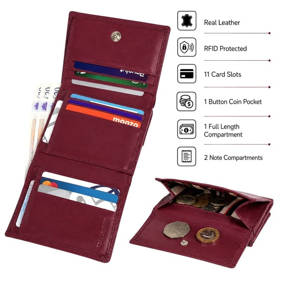 Women’s Small Leather Purse RFID Card Coin Wallet in Dark Red - Image 4