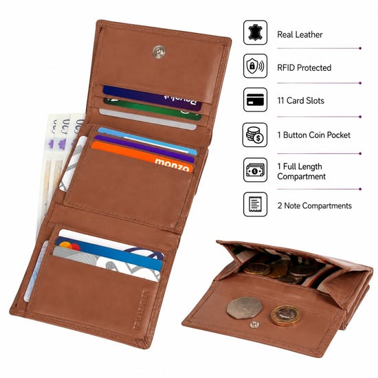 Women’s Small Leather Purse RFID Card Coin Wallet in Tan - Image 4