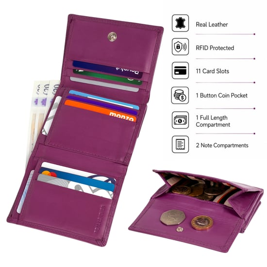 Women’s Small Leather Purse RFID Card Coin Wallet in Fuchsia - Image 4