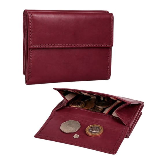 Women’s Small Leather Purse RFID Card Coin Wallet in Dark Red - Image 5