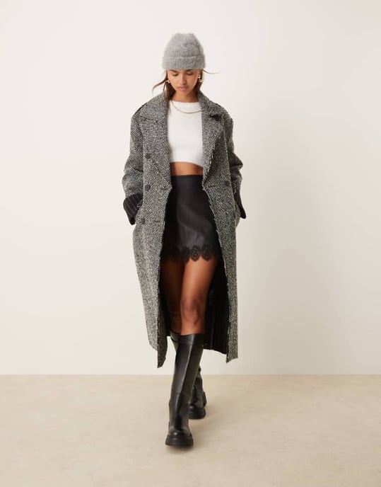 ASOS DESIGN premium bonded dad coat in herringbone - Image 1