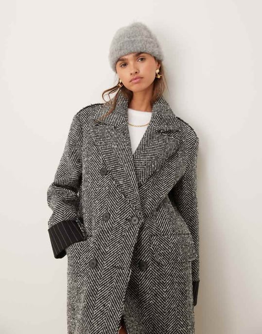 ASOS DESIGN premium bonded dad coat in herringbone - Image 2