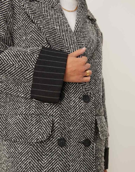 ASOS DESIGN premium bonded dad coat in herringbone - Image 3