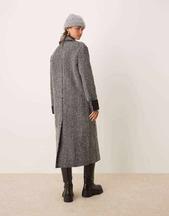 ASOS DESIGN premium bonded dad coat in herringbone - Image 4